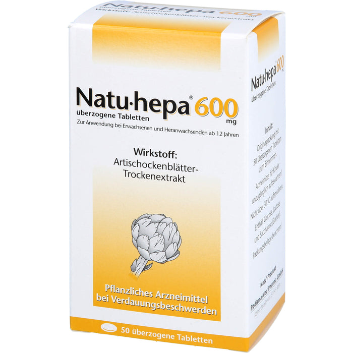 Natu-hepa 600 mg Tabletten bei Verdauungsbeschwerden, 50 pc Tablettes