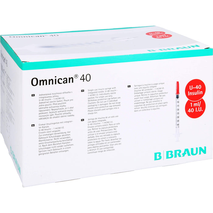 Omnican 40 1,0ml Insulinspritzen, 40 I.E. Nennvolumen, U-40 Insulin; 0,30 x 8mm, 100X1 St SRI