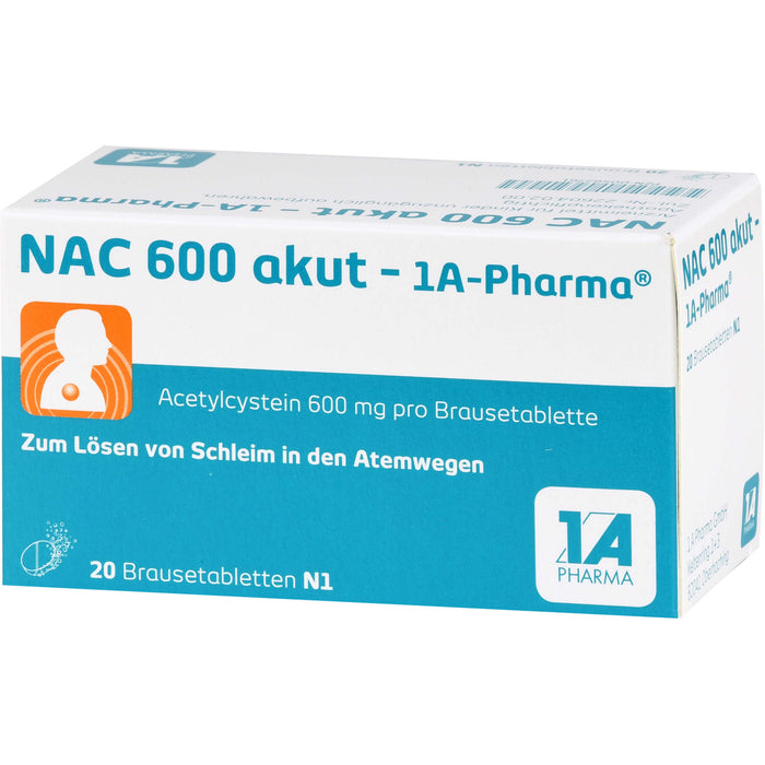 NAC 600 akut - 1A-Pharma Brausetabletten zum Lösen von Schleim, 20 St. Tabletten