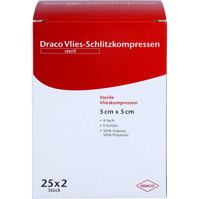 SCHLITZKOMPRESSE Vlies 5x5cm 4fach steril Ausbütte, 50 pc Compresses