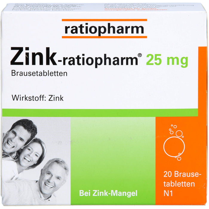 Zink-ratiopharm 25 mg Brausetabletten bei Zink-Mangel, 20 St. Tabletten