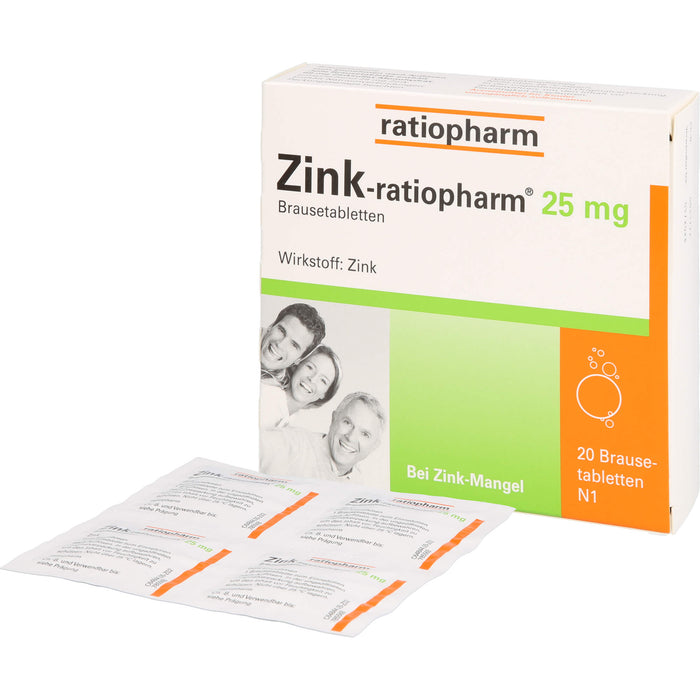 Zink-ratiopharm 25 mg Brausetabletten bei Zink-Mangel, 20 St. Tabletten