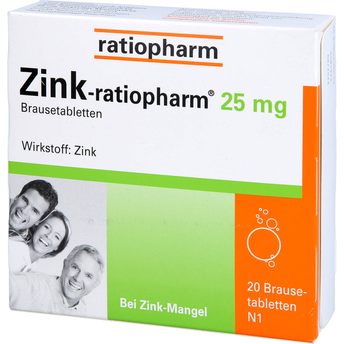 Zink-ratiopharm 25 mg Brausetabletten bei Zink-Mangel, 20 pc Tablettes