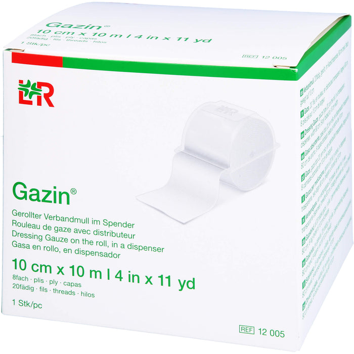 Gazin Gerollter Verbandmull im Spender 10 cm x 10 m 8fach, 1 pc pansement