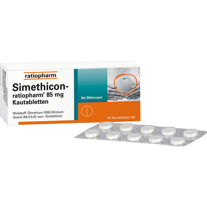 Simethicon-ratiopharm 85 mg Kautabletten bei Blähungen, 50 pc Tablettes