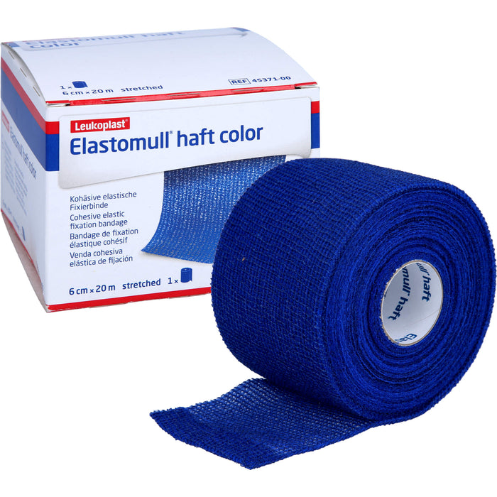 Elastomull haft color 6 cm x 20 m blaue kohäsive elastische Fixierbinde, 1 St. Binde