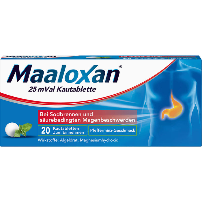 Maaloxan 25 mVal bei Sodbrennen Kautabletten Pfefferminz-Geschmack, 20 pcs. Tablets