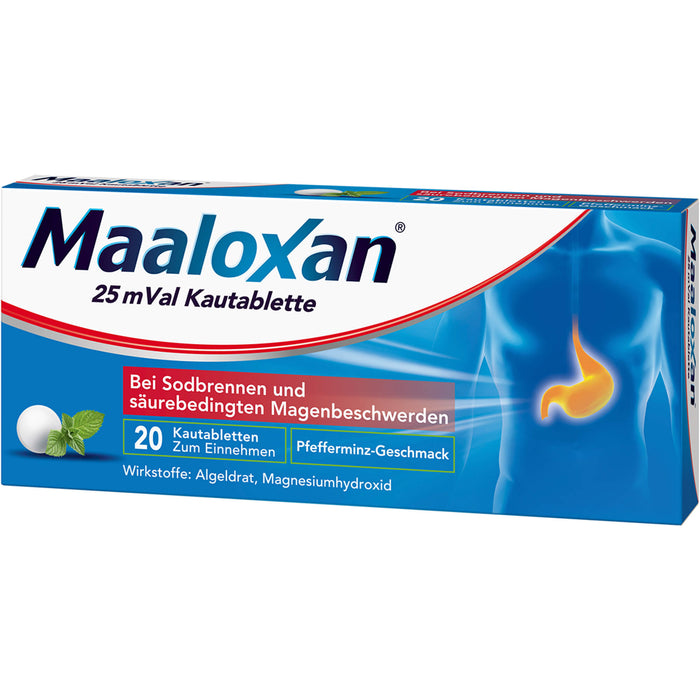 Maaloxan 25 mVal bei Sodbrennen Kautabletten Pfefferminz-Geschmack, 20 pcs. Tablets