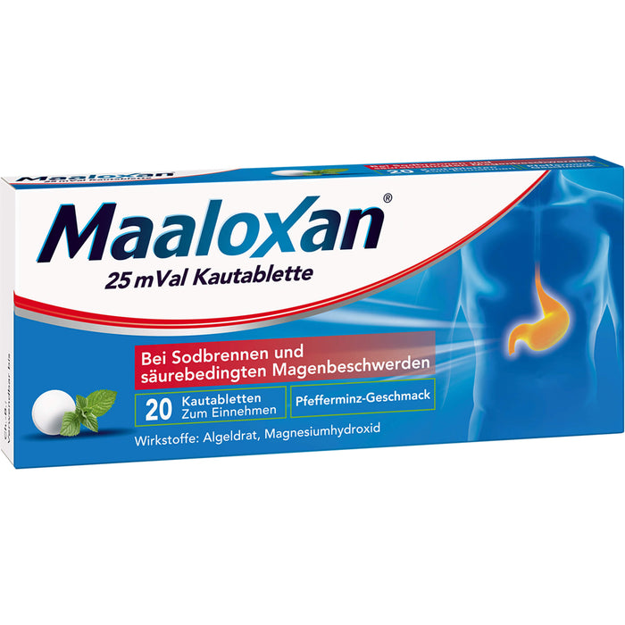 Maaloxan 25 mVal bei Sodbrennen Kautabletten Pfefferminz-Geschmack, 20 St. Tabletten