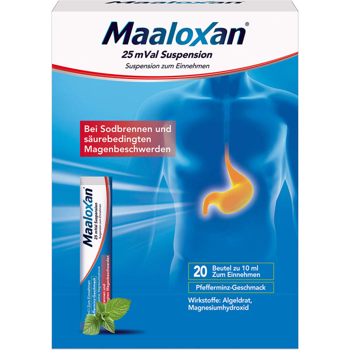 Maaloxan 25 mVal Suspension Pfefferminz bei Sodbrennen, 20 pcs. Sachets