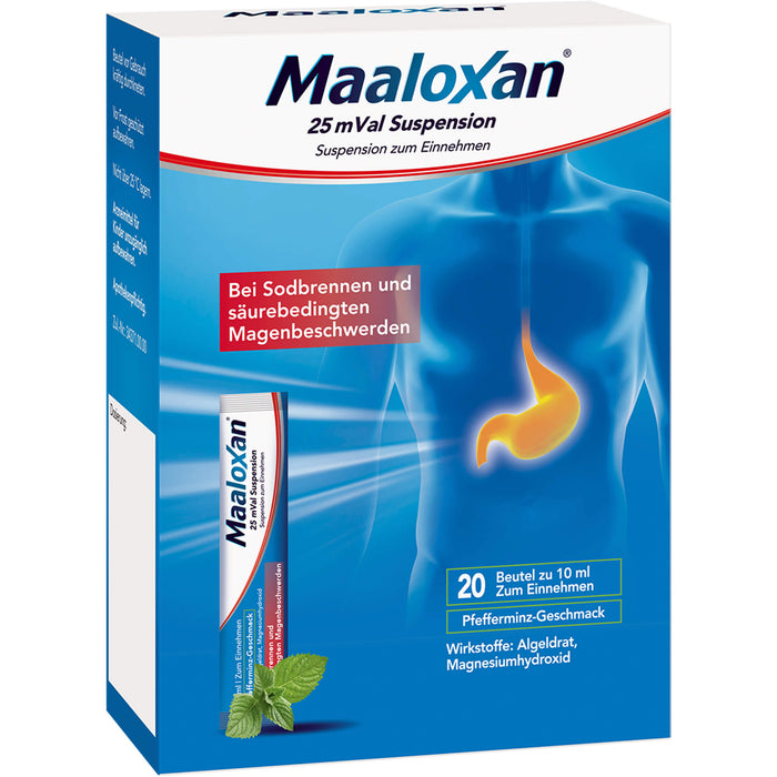 Maaloxan 25 mVal Suspension Pfefferminz bei Sodbrennen, 20 pcs. Sachets