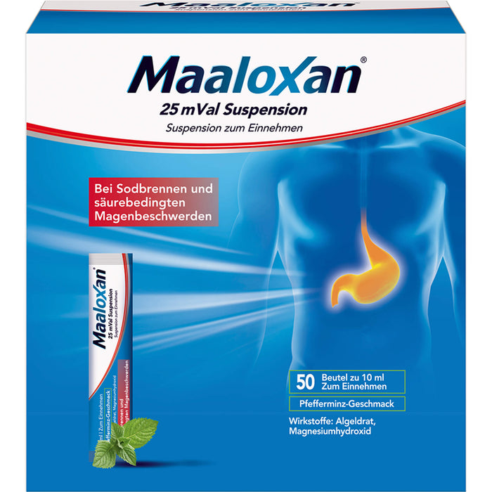 Maaloxan 25 mVal Suspension Pfefferminz bei Sodbrennen, 50 pcs. Sachets