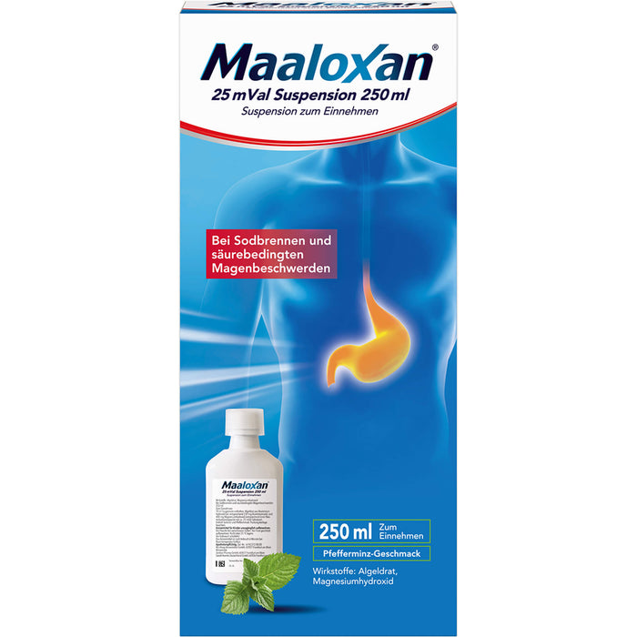 Maaloxan 25 mVal Suspension bei Sodbrennen Pfefferminz-Geschmack, 250 ml Solution