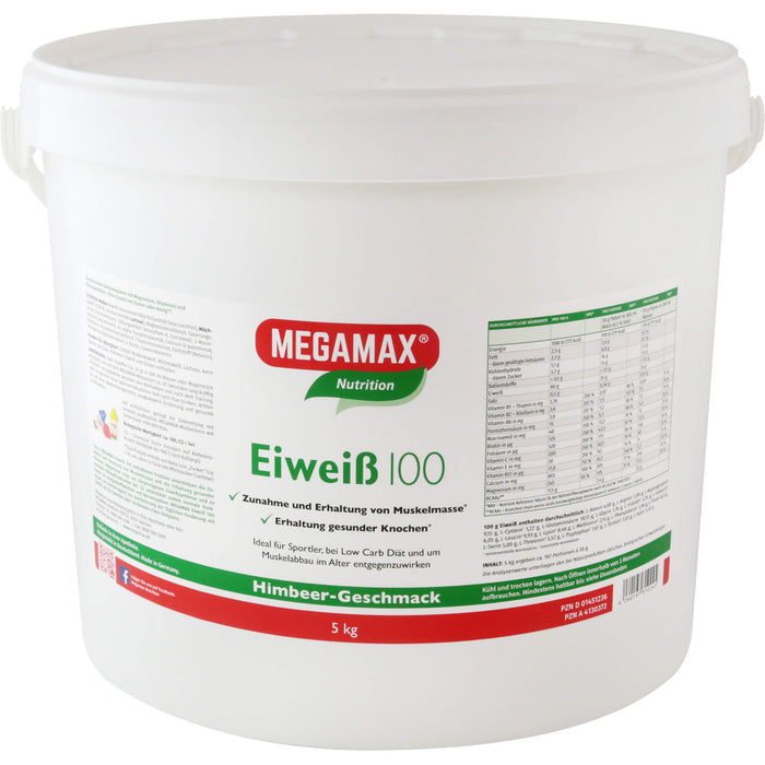 MEGAMAX Nutrition Eiweiß 100 Pulver Himbeer-Geschmack, 5000 g Poudre