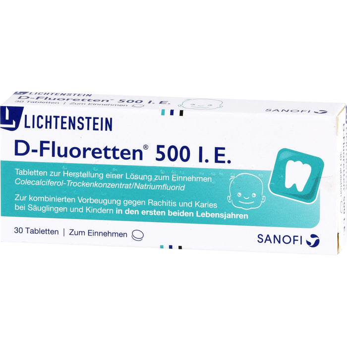 D-Fluoretten 500 I.E. Tabletten zur kombinierten Vorbeugung von Rachitis und Karies, 30 pc Tablettes