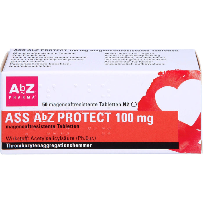 ASS AbZ Protect 100 mg magensaftresistente Tabletten, 50 pcs. Tablets