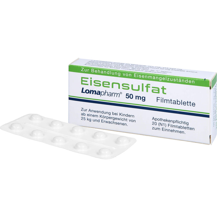 Eisensulfat Lomapharm 50 mg, Filmtablette, 20 St. Tabletten