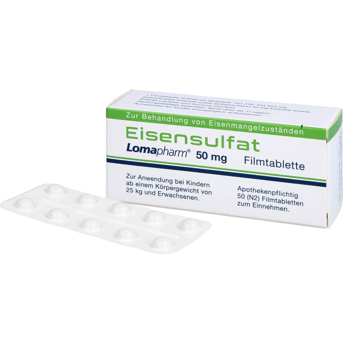 Eisensulfat Lomapharm 50 mg, Filmtablette, 50 pc Tablettes