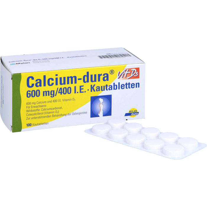 Calcium-dura Vit D3 600 mg/400 I.E. Kautabletten, 100 St. Tabletten