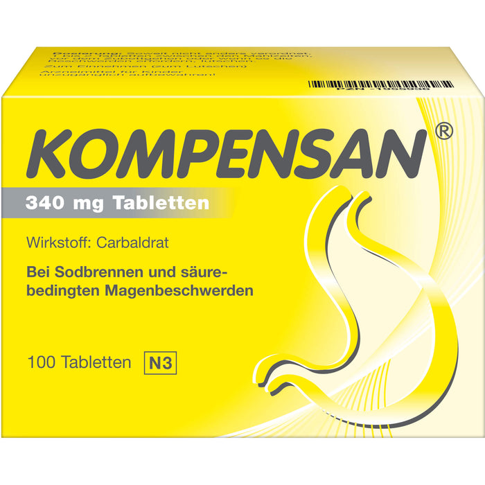 KOMPENSAN 340 mg Tabletten bei Sodbrennen und säurebedingten Magenbeschwerden, 100 St. Tabletten