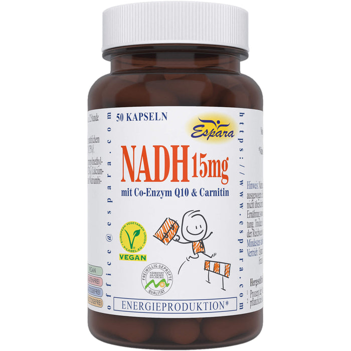 Espara NADH 15 mg mit Co-Enzym Q10 und Carnitin Kapseln Energieproduktion, 50 pc Capsules