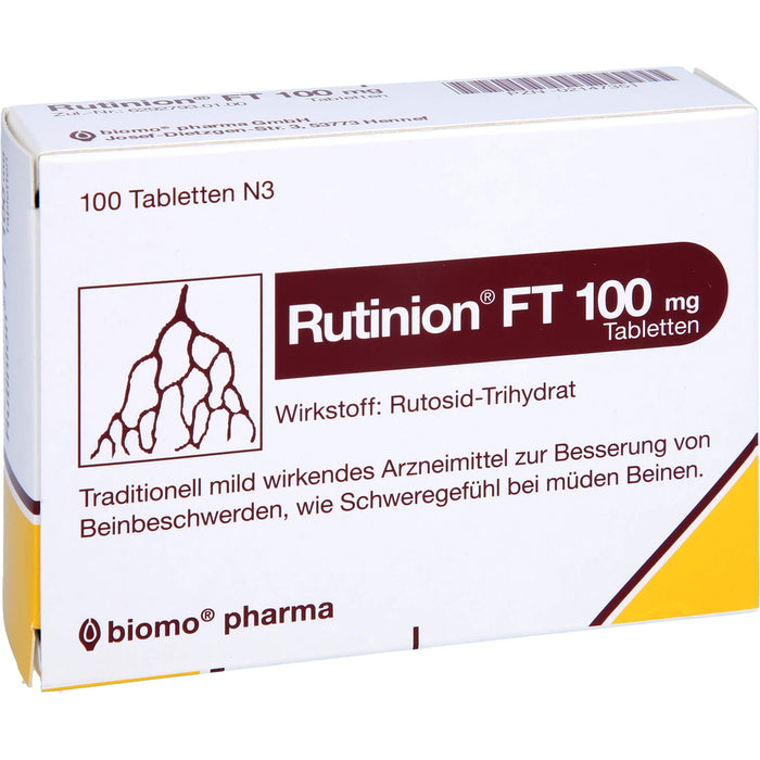 Rutinion FT 100 mg Tabletten zur Besserung von Beinbeschwerden, wie Schweregefühl bei müden Beinen, 100 pcs. Tablets