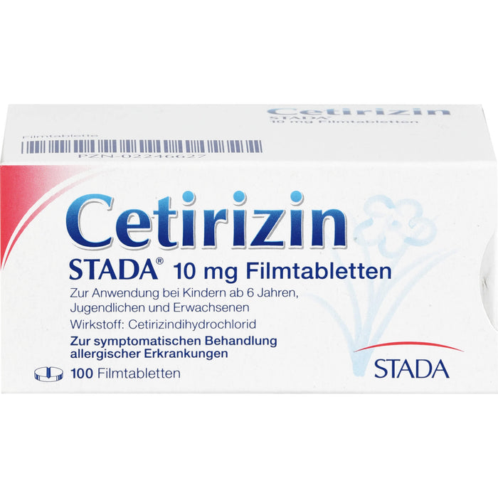 Cetirizin STADA 10 mg Filmtabletten zur symptomatischen Behandlung allergischer Erkrankungen, 100 pc Tablettes