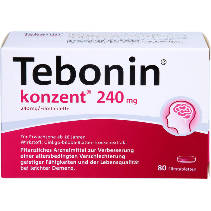 Tebonin konzent 240 mg Filmtabletten zur Verbesserung einer altersbedingten Verschlechterung geistiger Fähigkeiten und der Lebensqualität bei leichter Demenz, 80 pcs. Tablets