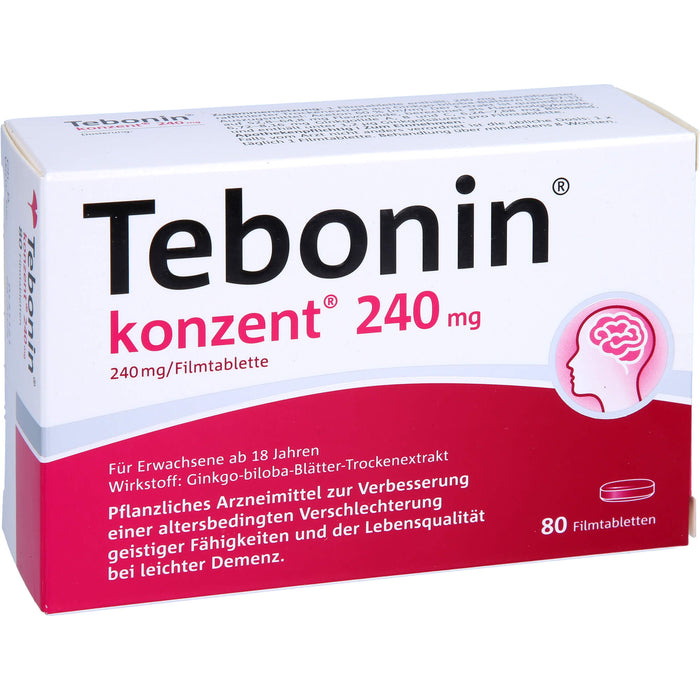 Tebonin konzent 240 mg Filmtabletten zur Verbesserung einer altersbedingten Verschlechterung geistiger Fähigkeiten und der Lebensqualität bei leichter Demenz, 80 pc Tablettes