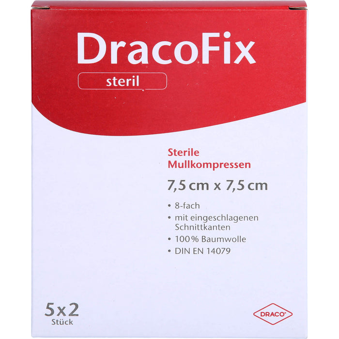 DracoFix Mullkompressen steril 8fach 7,5 x 7,5 cm, 10 pcs. Compresses