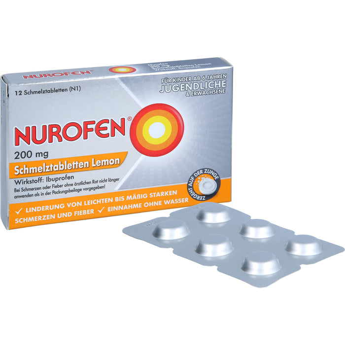 Nurofen Schmelztabletten Lemon bei Kopfschmerzen ab 6 Jahren 200mg, 12 St. Tabletten