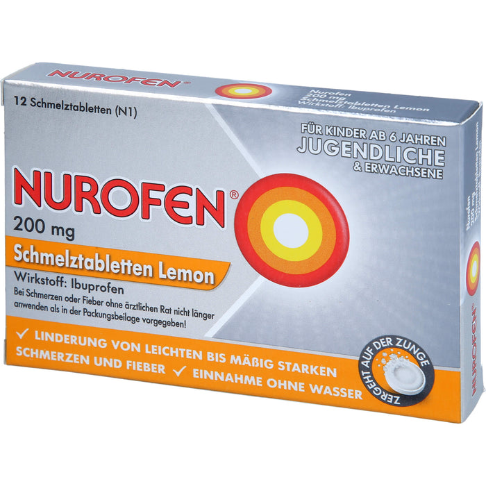 Nurofen Schmelztabletten Lemon bei Kopfschmerzen ab 6 Jahren 200mg, 12 pc Tablettes