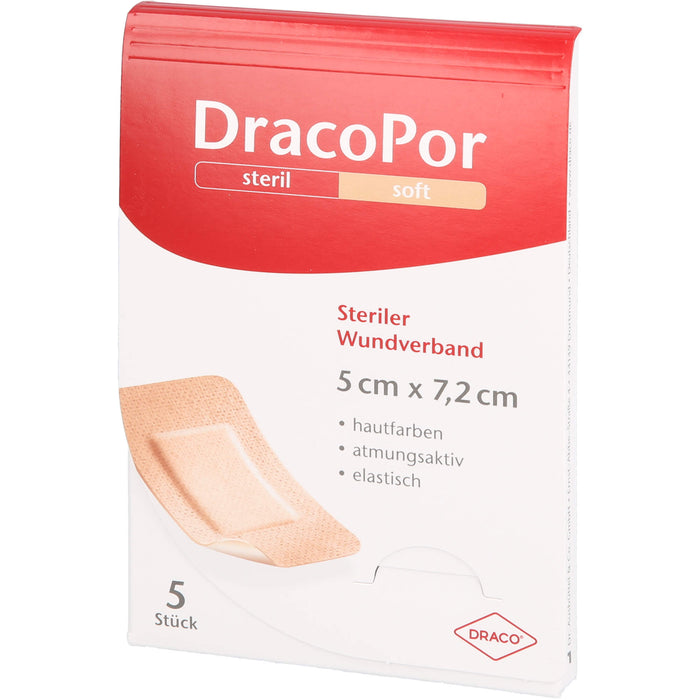 DracoPor soft 7,2 cm x 5 cm hautfarben steriler Wundverband, 5 pcs. dressing