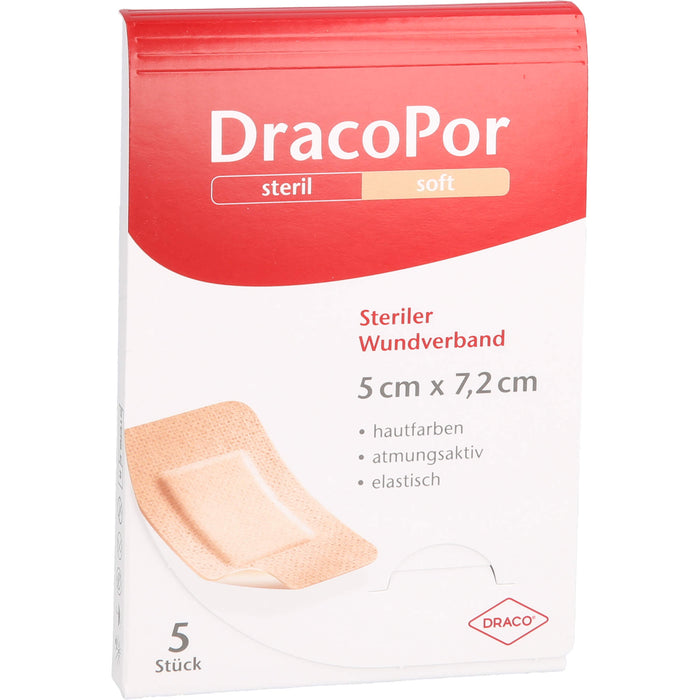 DracoPor soft 7,2 cm x 5 cm hautfarben steriler Wundverband, 5 St. Verband