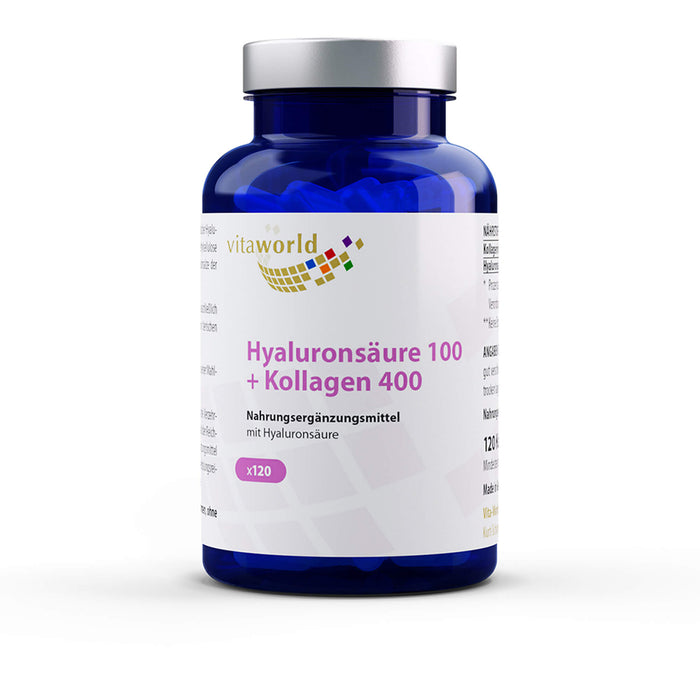 Vita World Hyaluronsäure 100 + Kollagen 400 Kapseln, 120 pcs. Capsules