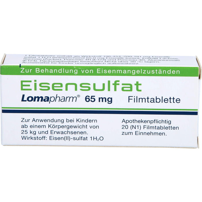 Eisensulfat Lomapharm 65 mg Filmtabletten, 20 pcs. Tablets