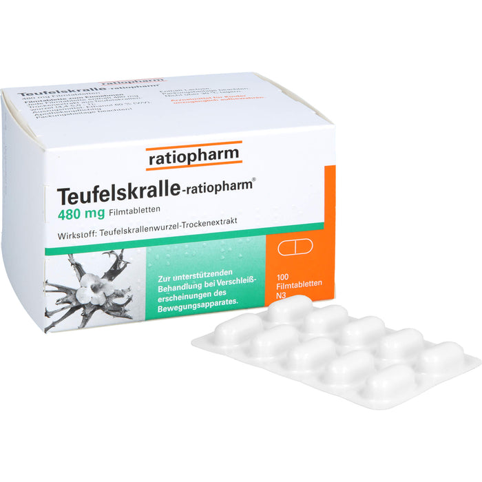 Teufelskralle-ratiopharm Filmtabletten bei Verschleißerscheinungen des Bewegungsapparates, 100 pc Tablettes