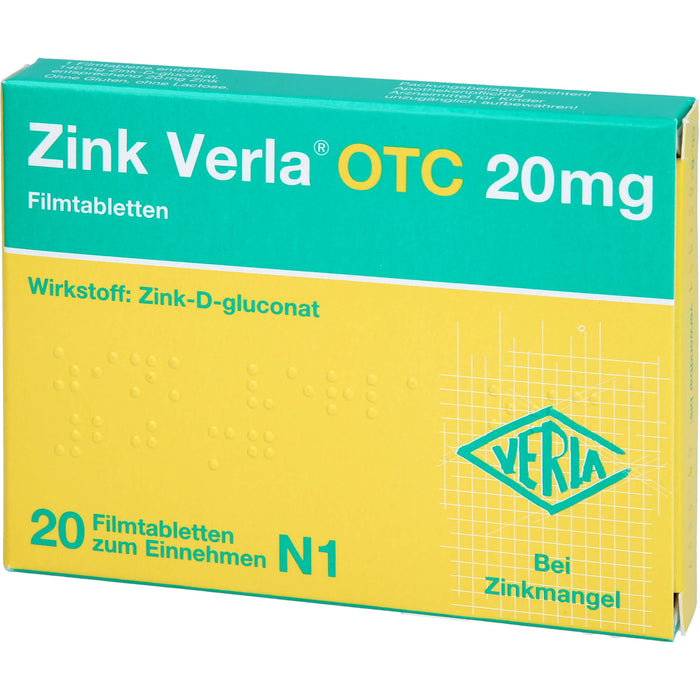 Zink Verla OTC 20 mg Filmtabletten, 20 pc Tablettes