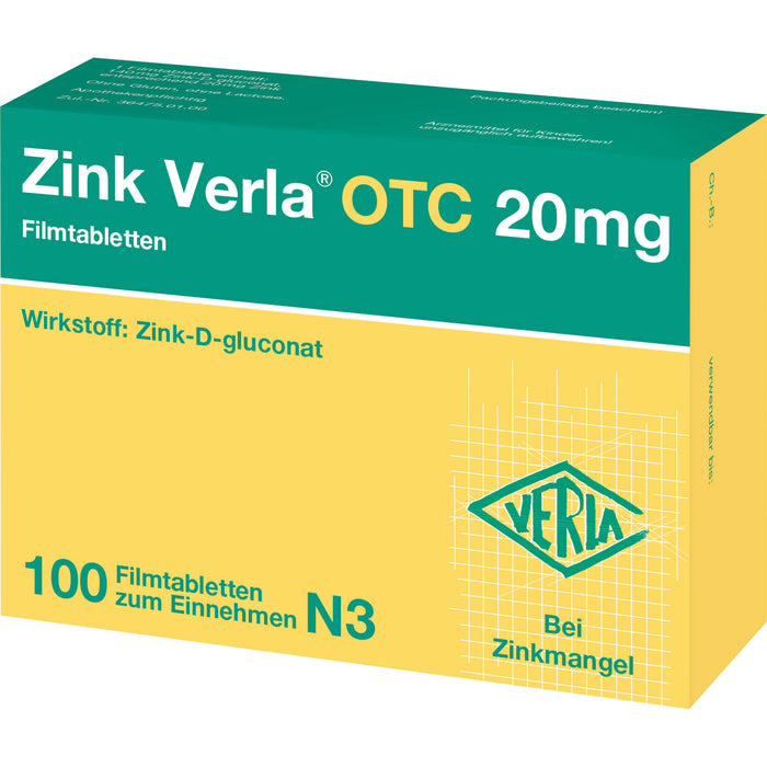 Zink Verla OTC 20 mg Filmtabletten, 100 pc Tablettes