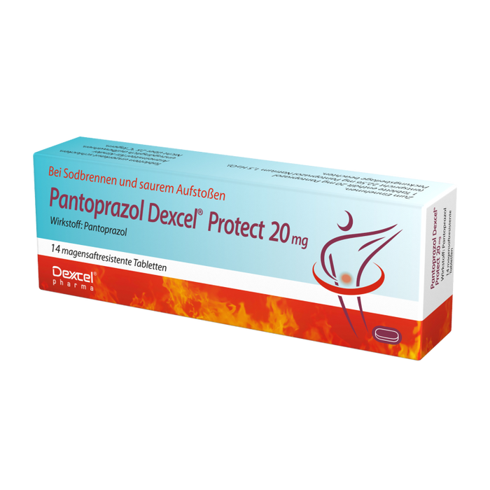 Pantoprazol Dexcel Protect 20 mg Tabletten bei Sodbrennen und saurem Aufstoßen, 14 pc Tablettes