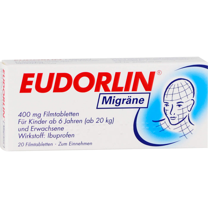 EUDORLIN Migräne 400 mg Filmtabletten zur Behandlung der akuten Kopfschmerzphase bei Migräne mit und ohne Aura, 20 pc Tablettes