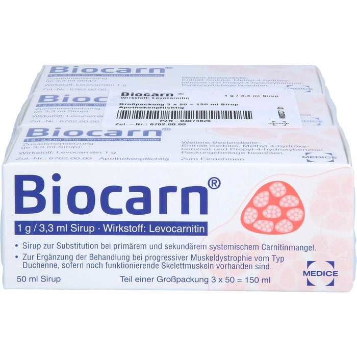 Biocarn 1 g/3,3 ml Sirup bei Carnitinmangel, 150 ml Solution