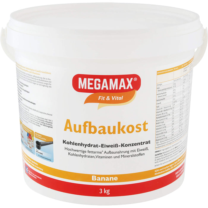 MEGAMAX Fit & Vital Aufbaukost Kohlenhydrat-Eiweiß-Konzentrat Bananen-Geschmack, 3000 g Powder