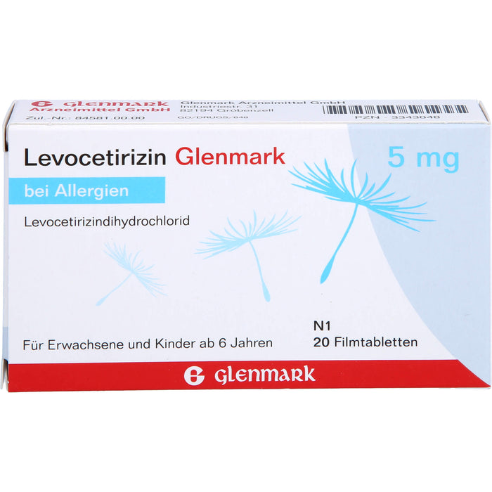 Levocetirizin Glenmark 5 mg Filmtabletten bei Allergien, 20 pcs. Tablets