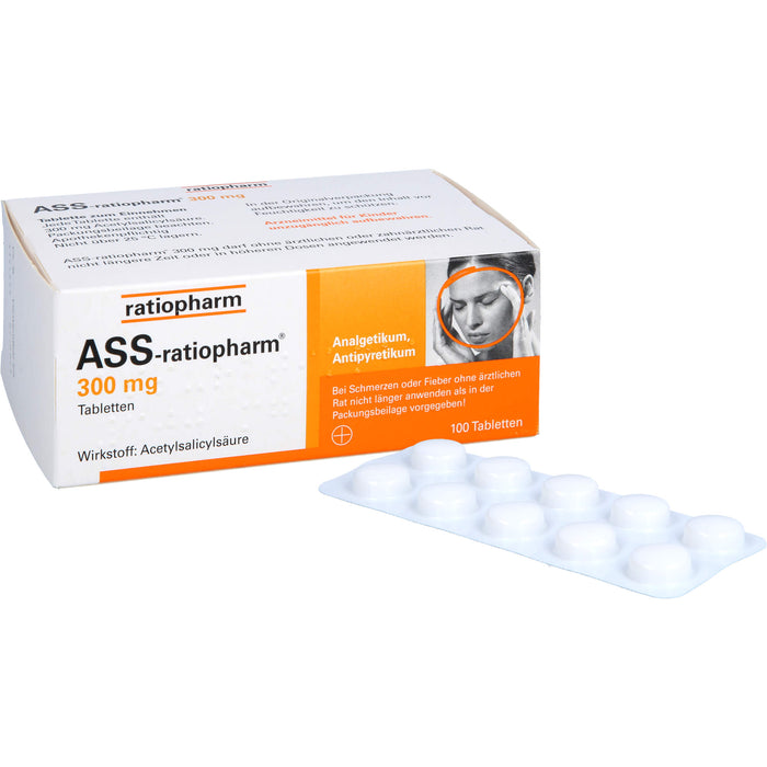 ASS-ratiopharm 300 mg Tabletten bei Schmerzen und Fieber, 100 pc Tablettes