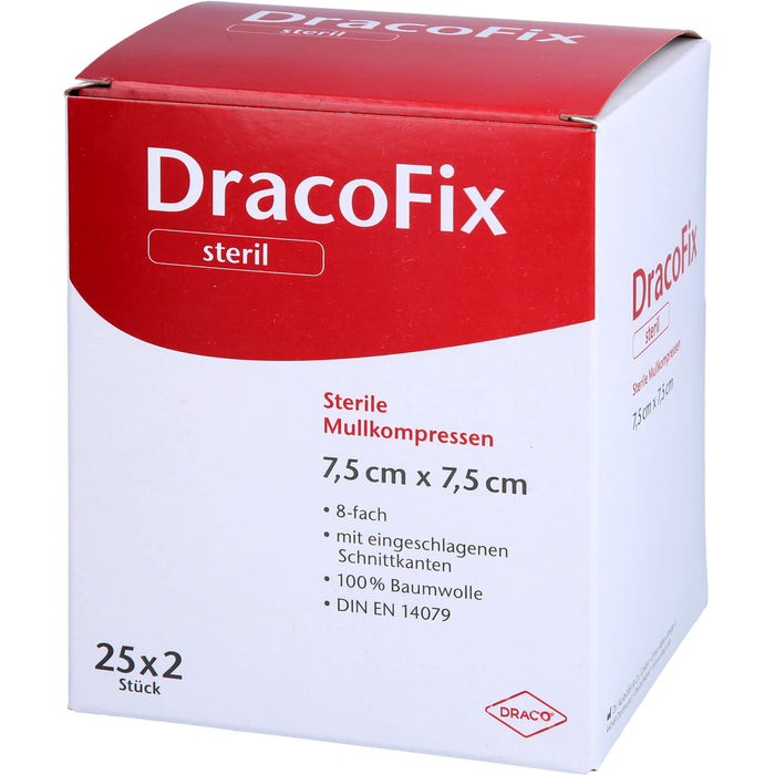 DracoFix sterile Mullkompressen zur Wundversorgung 7,5 cm x 7,5 cm 8-fach, 50 pcs. Compresses