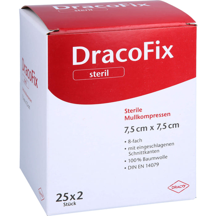 DracoFix sterile Mullkompressen zur Wundversorgung 7,5 cm x 7,5 cm 8-fach, 50 pcs. Compresses