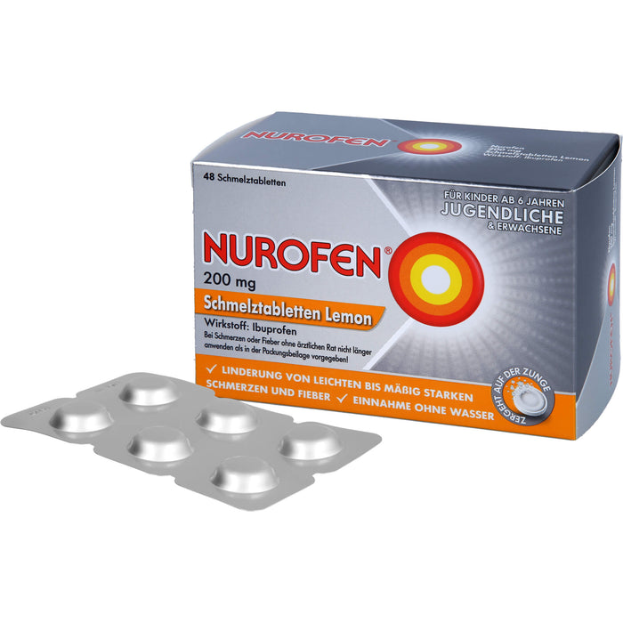 Nurofen Schmelztabletten Lemon bei Kopfschmerzen ab 6 Jahren 200mg, 48 pc Tablettes