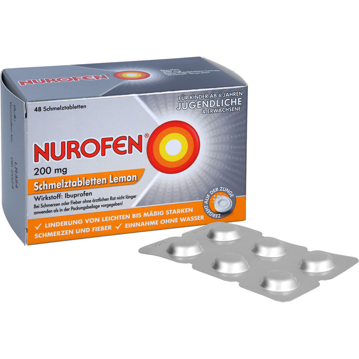 Nurofen Schmelztabletten Lemon bei Kopfschmerzen ab 6 Jahren 200mg, 48 St. Tabletten