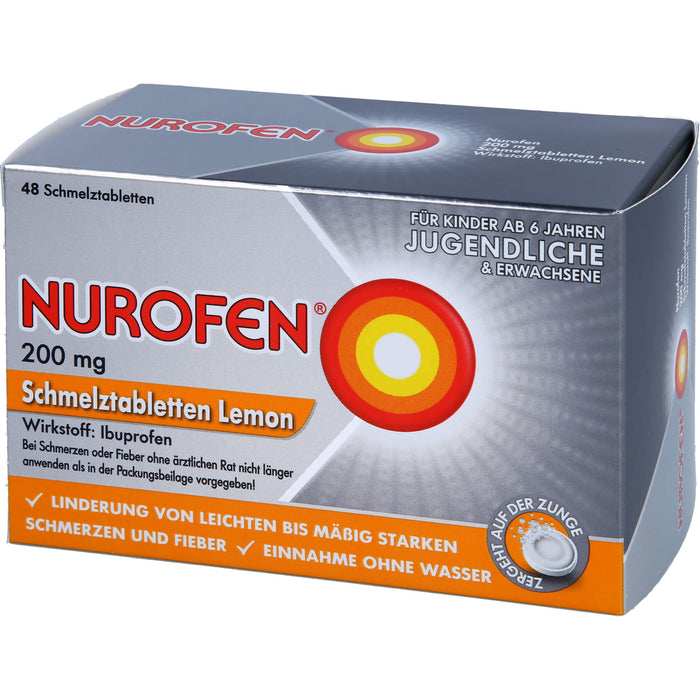 Nurofen Schmelztabletten Lemon bei Kopfschmerzen ab 6 Jahren 200mg, 48 St. Tabletten